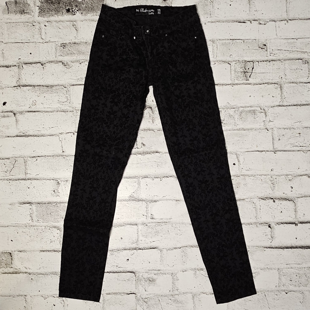 Sirens Seduction Black Velvet Floral Skinny Pants Y2K Goth Size 5